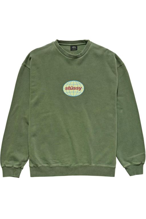 Stussy Mens Globe 50/50 Crew Sweaters Green - GIEUB9142